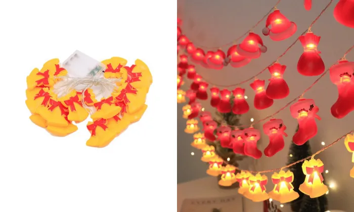 LED Christmas Decorative Light String - Socks, Bells, and Crutch-Shaped Coloured Lights