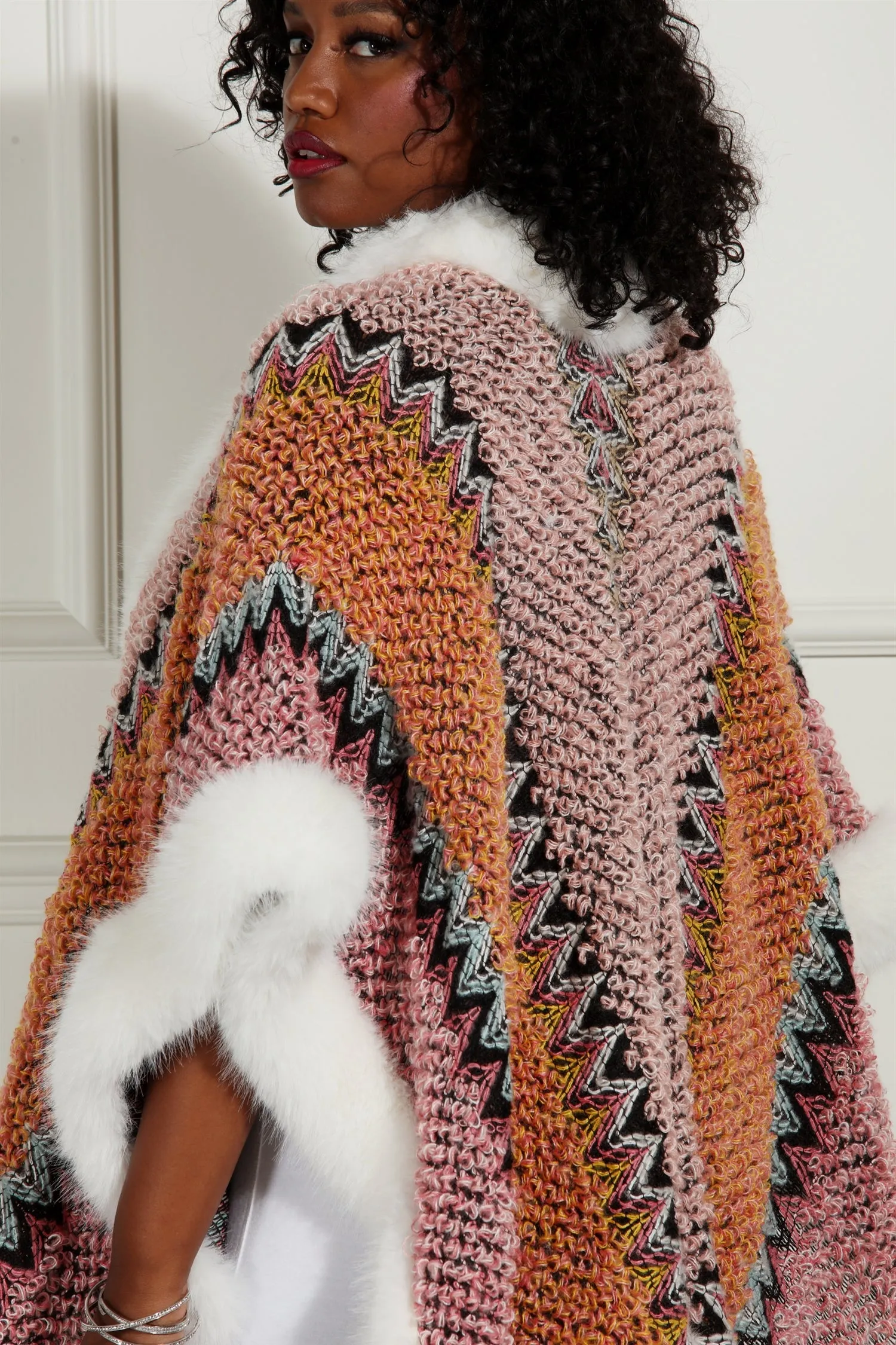 Luxe Moda LM243 Faux Fur Woven Cape