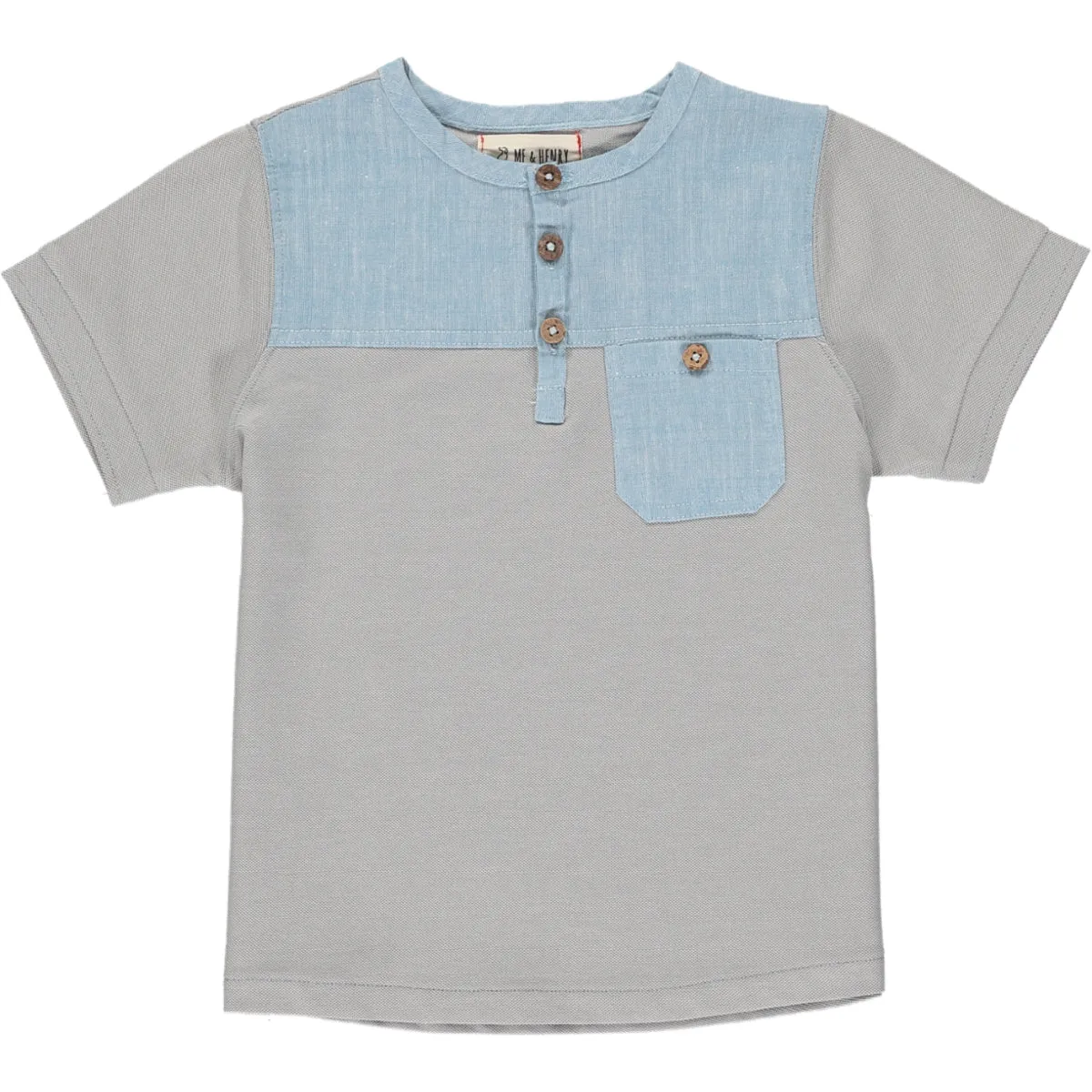 Me & Henry Soft Grey Boardwalk Pique Henley S/S Shirt