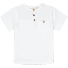 Me & Henry White Boardwalk Pique Henley S/S Shirt