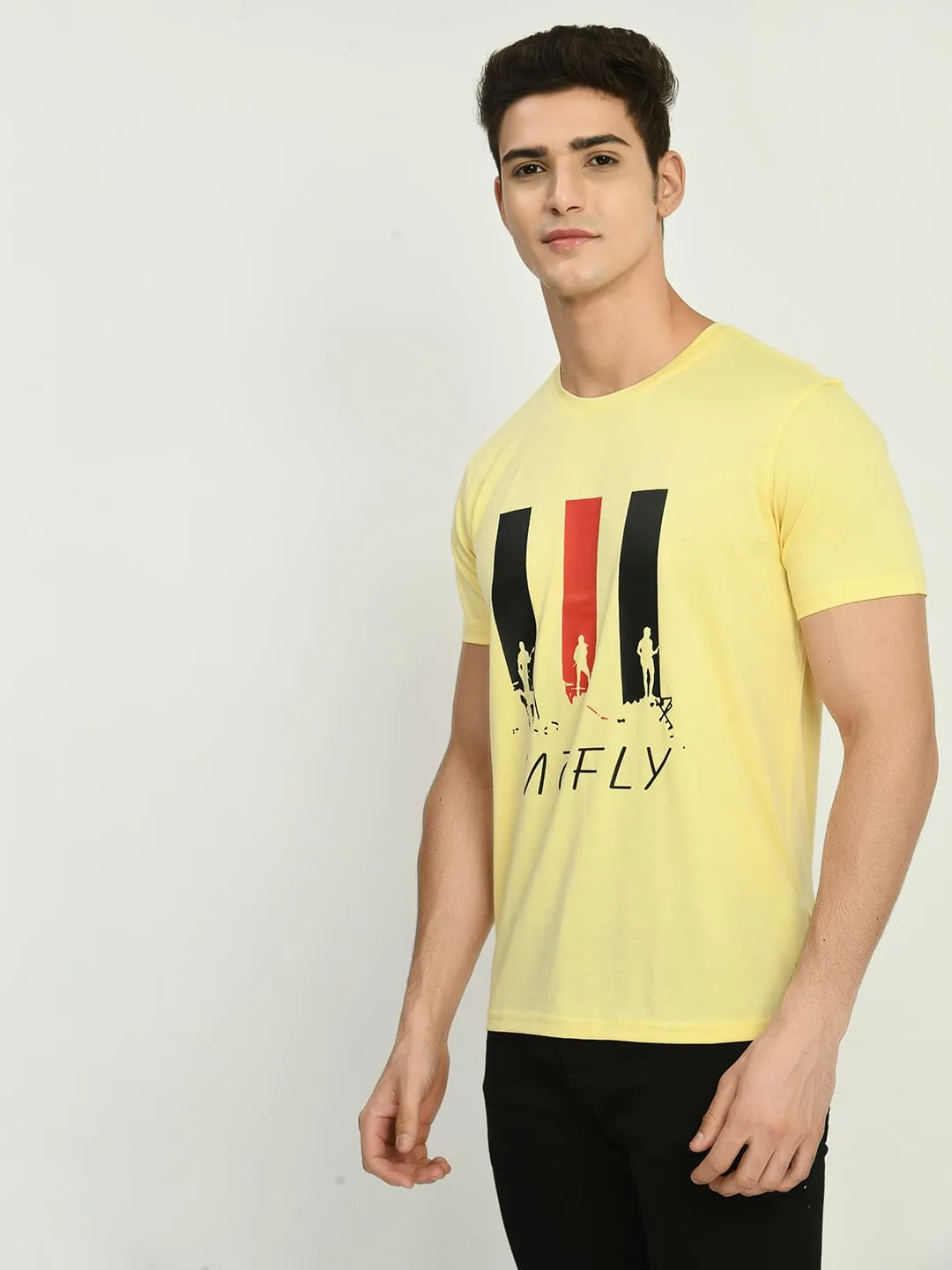 Men’s Printed Round Regular Fit T-Shirt - Lemon Yellow