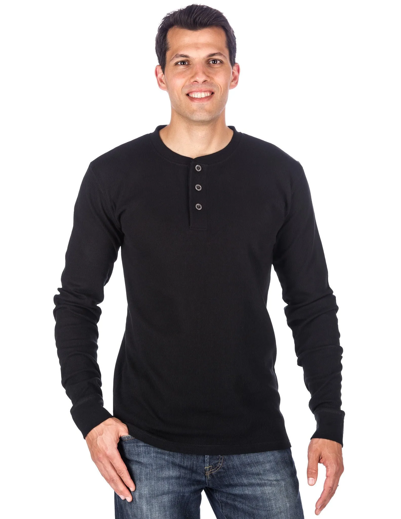 Men's Solid Thermal Henley Long Sleeve T-shirts