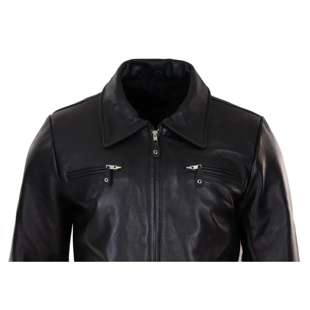 Mens Vintage Black Brown Zip Box Jacket Classic Vintage Car Coat Retro