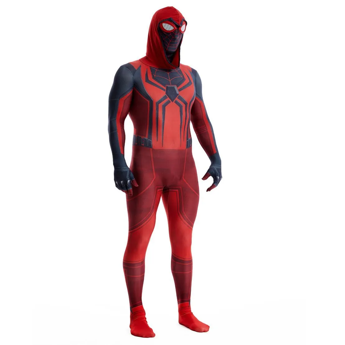 Miles Morales Crimson Cowl Spider Man Costume Red Cape Halloween Cosplay for Kids and Adults