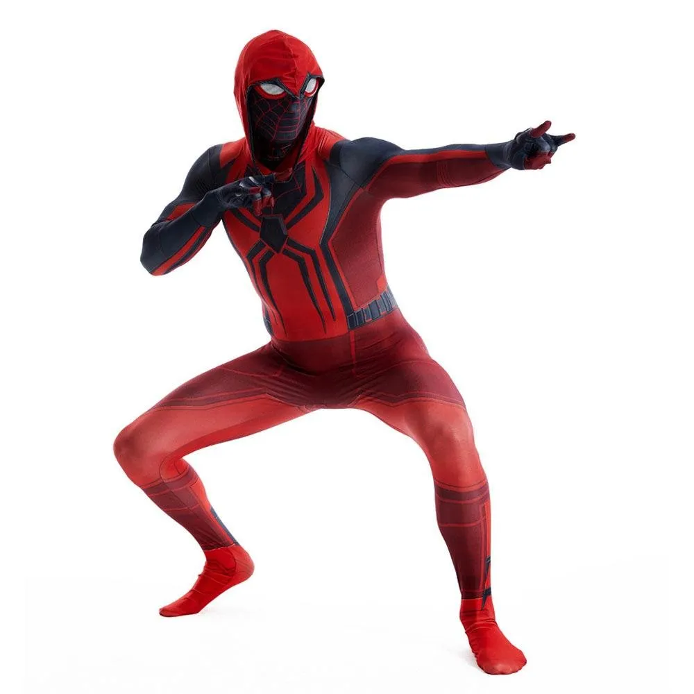 Miles Morales Crimson Cowl Spider Man Costume Red Cape Halloween Cosplay for Kids and Adults