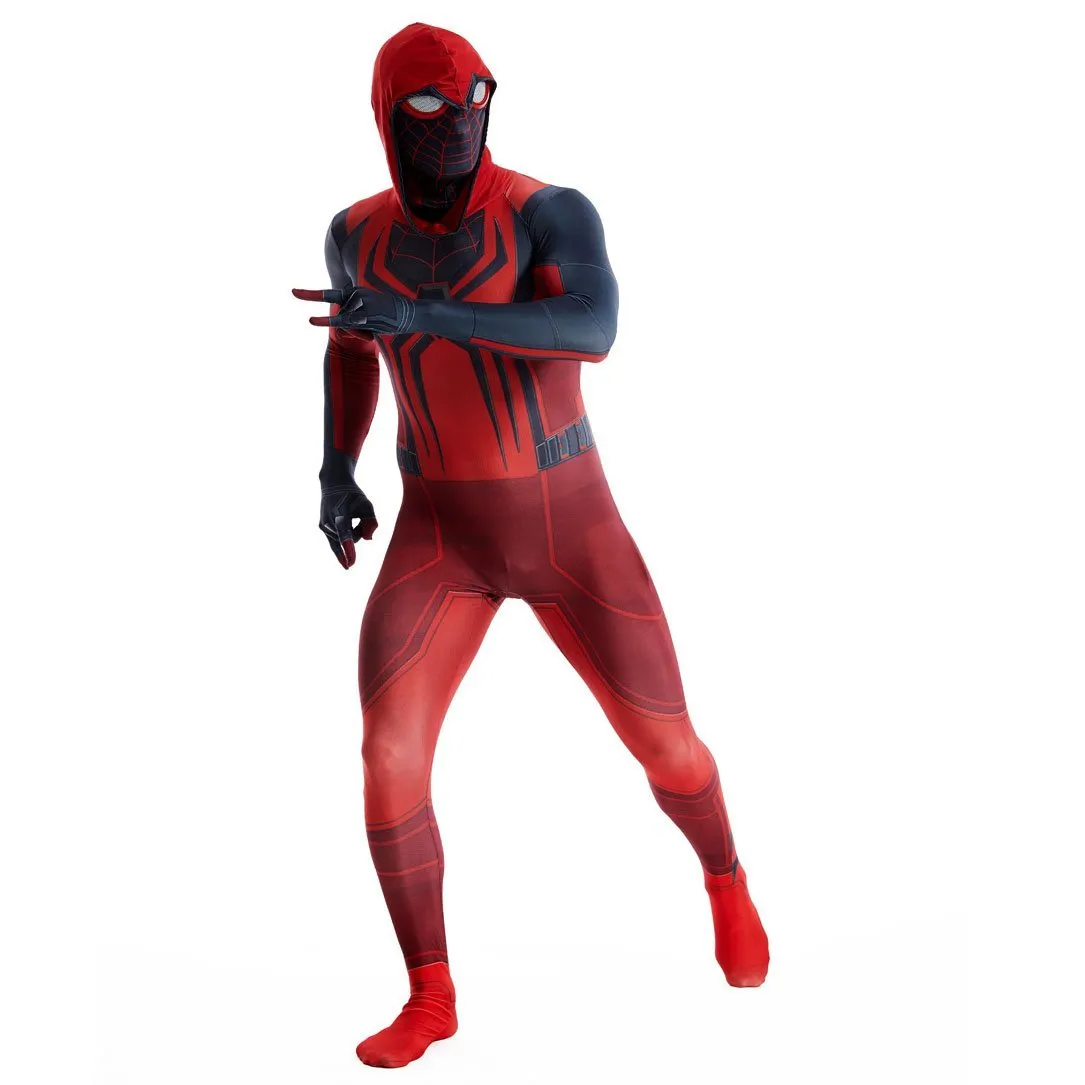 Miles Morales Crimson Cowl Spider Man Costume Red Cape Halloween Cosplay for Kids and Adults