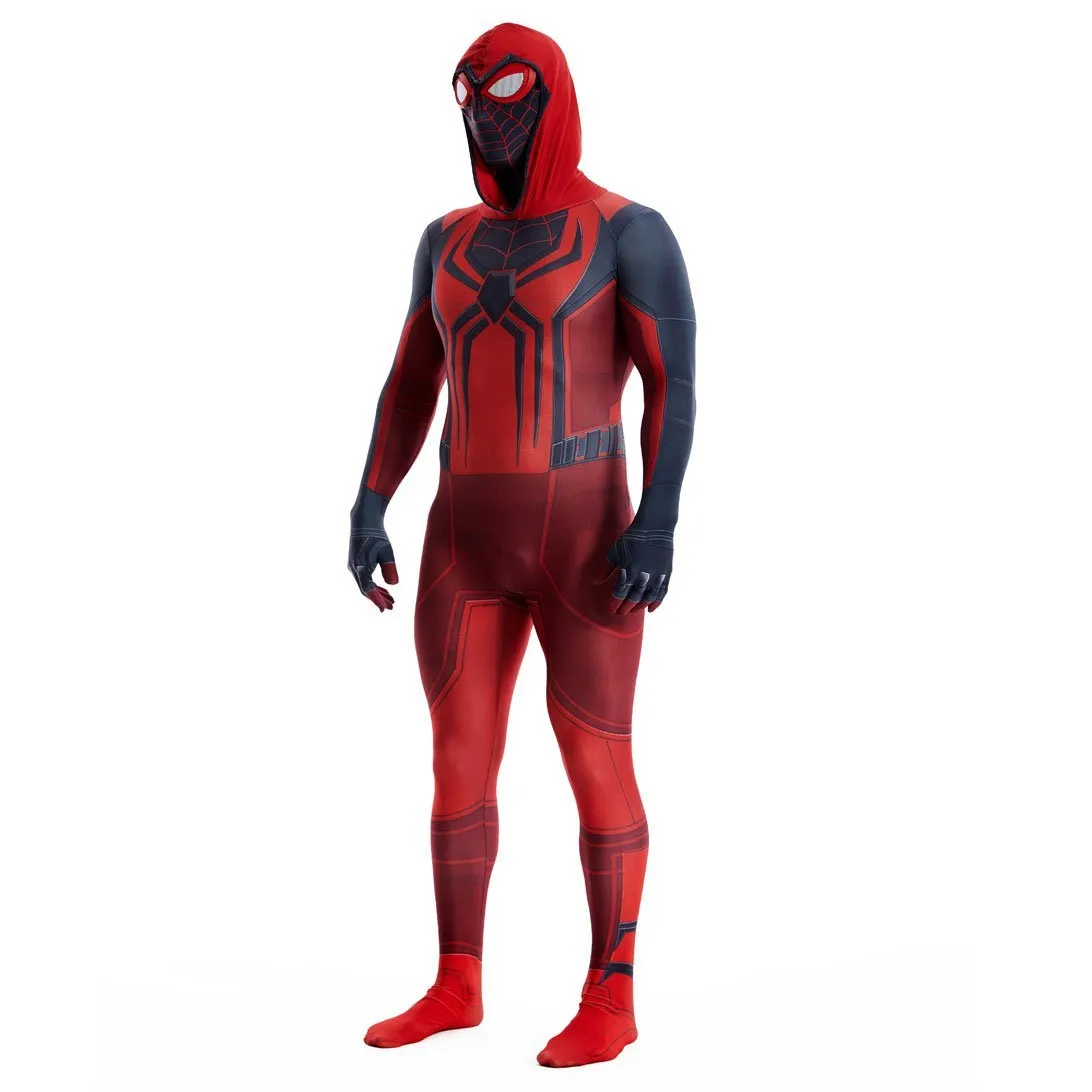 Miles Morales Crimson Cowl Spider Man Costume Red Cape Halloween Cosplay for Kids and Adults