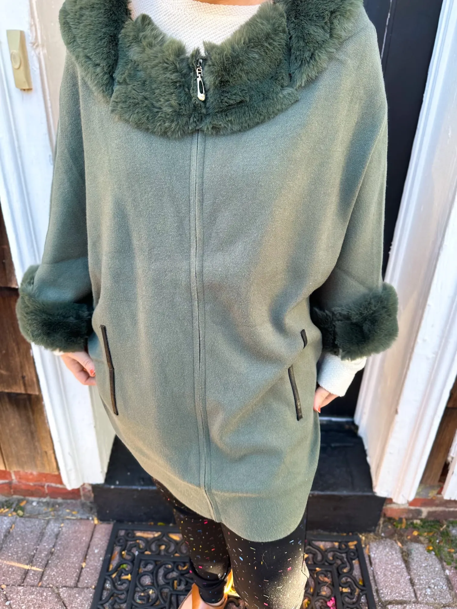 Olive Zip-Front Cape