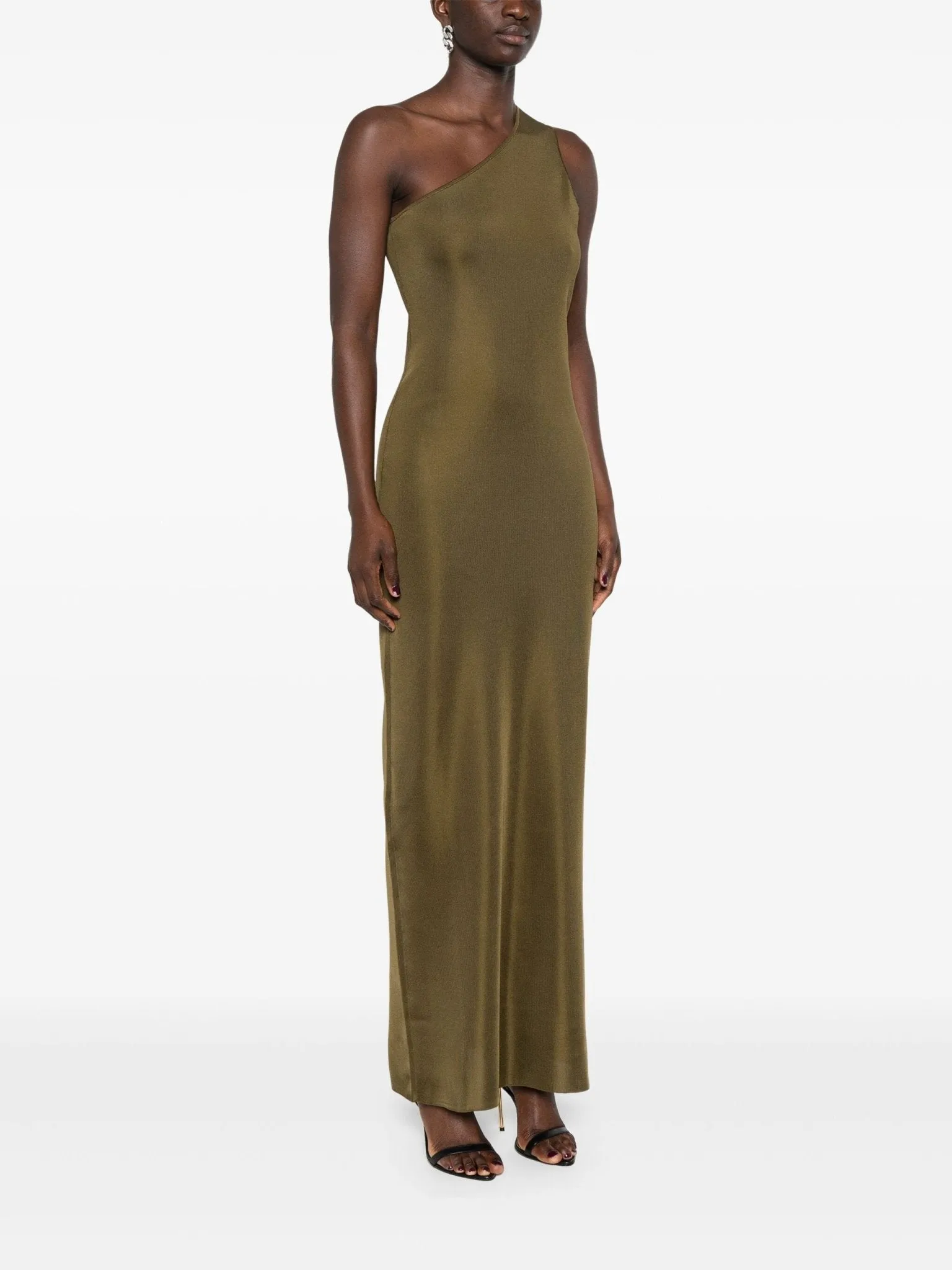 one-shoulder silk maxi dress