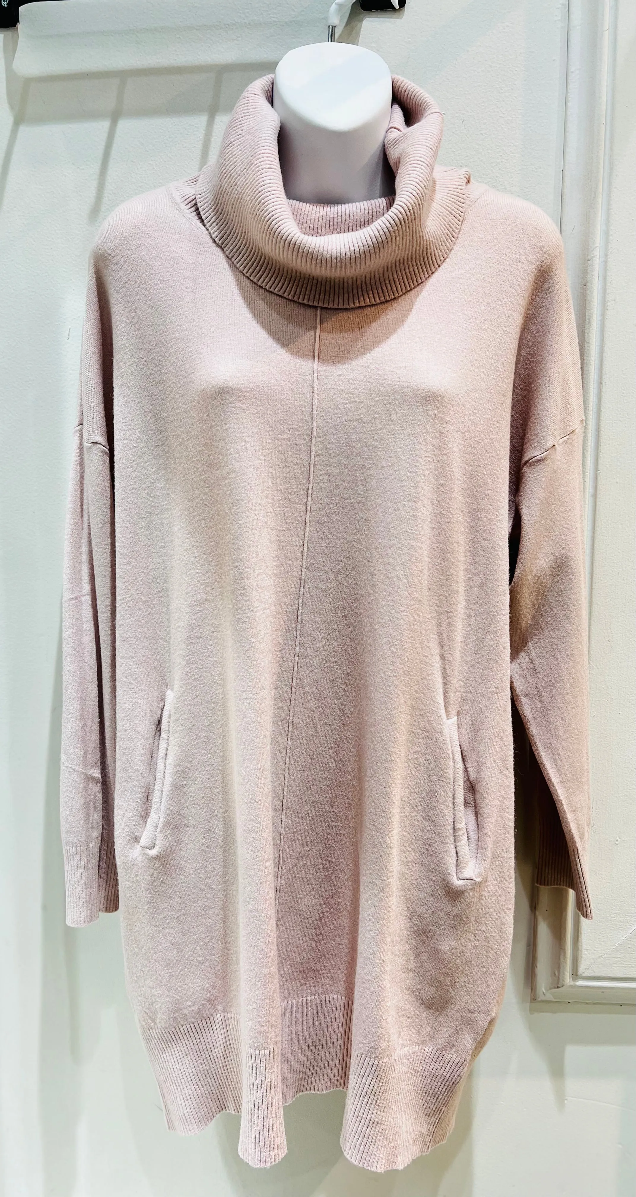 Orange By Fashion Village Sale, 5592 Turtleneck Tunic Sweater with Pockets 50% Off Regular Price