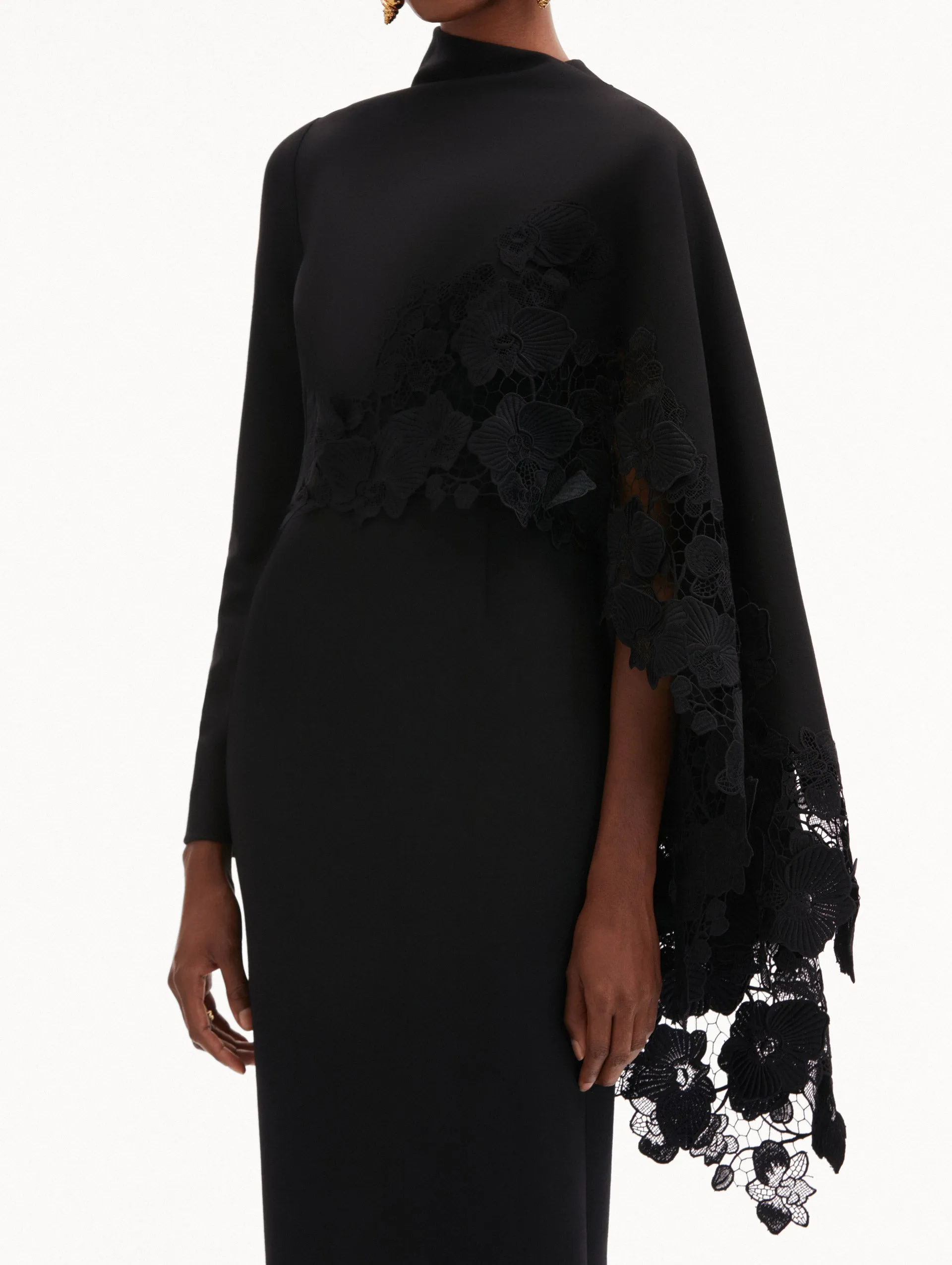 Orchid Guipure Cape Midi Dress