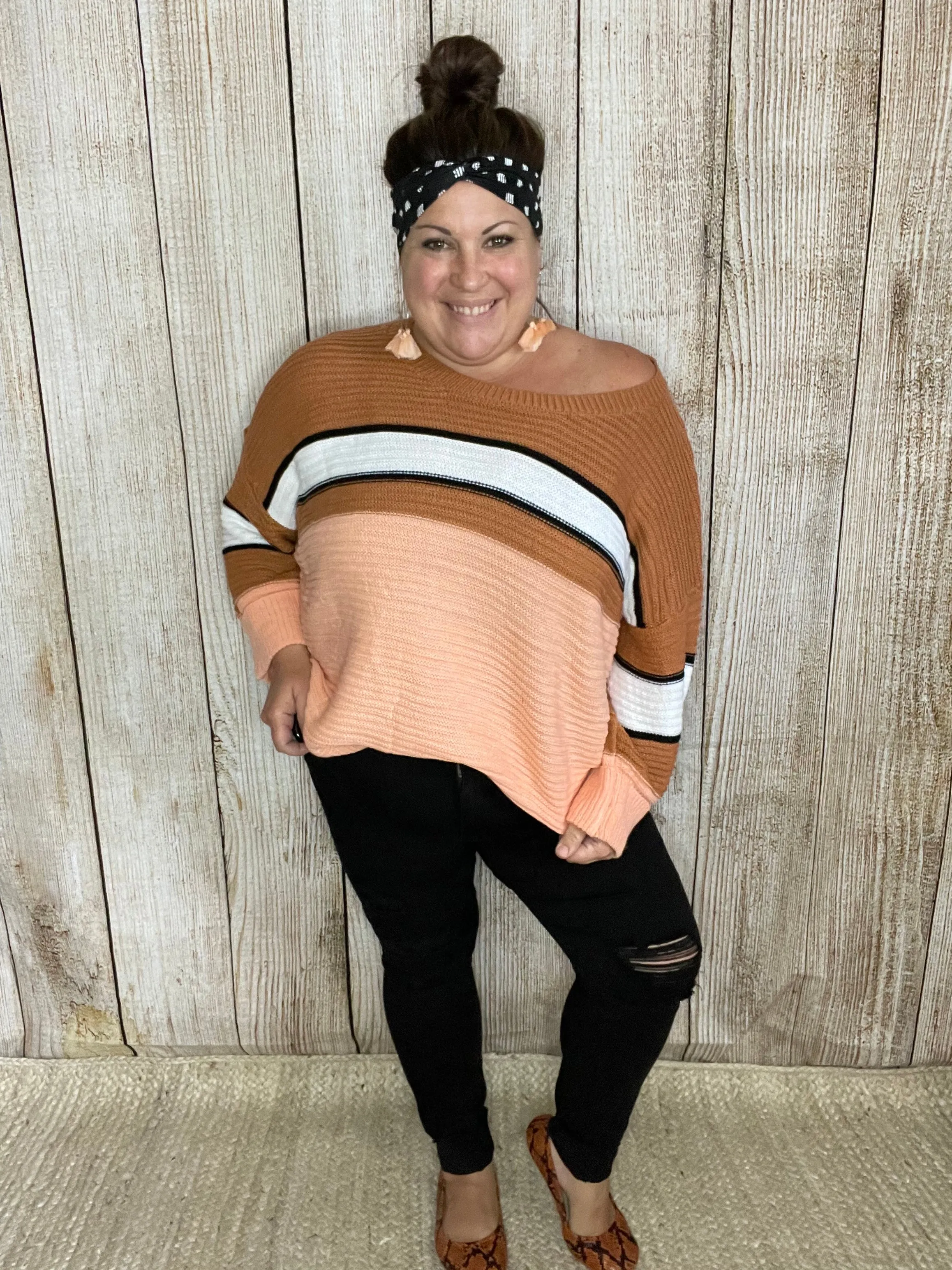 Oversized Color Block Stripe Sweater