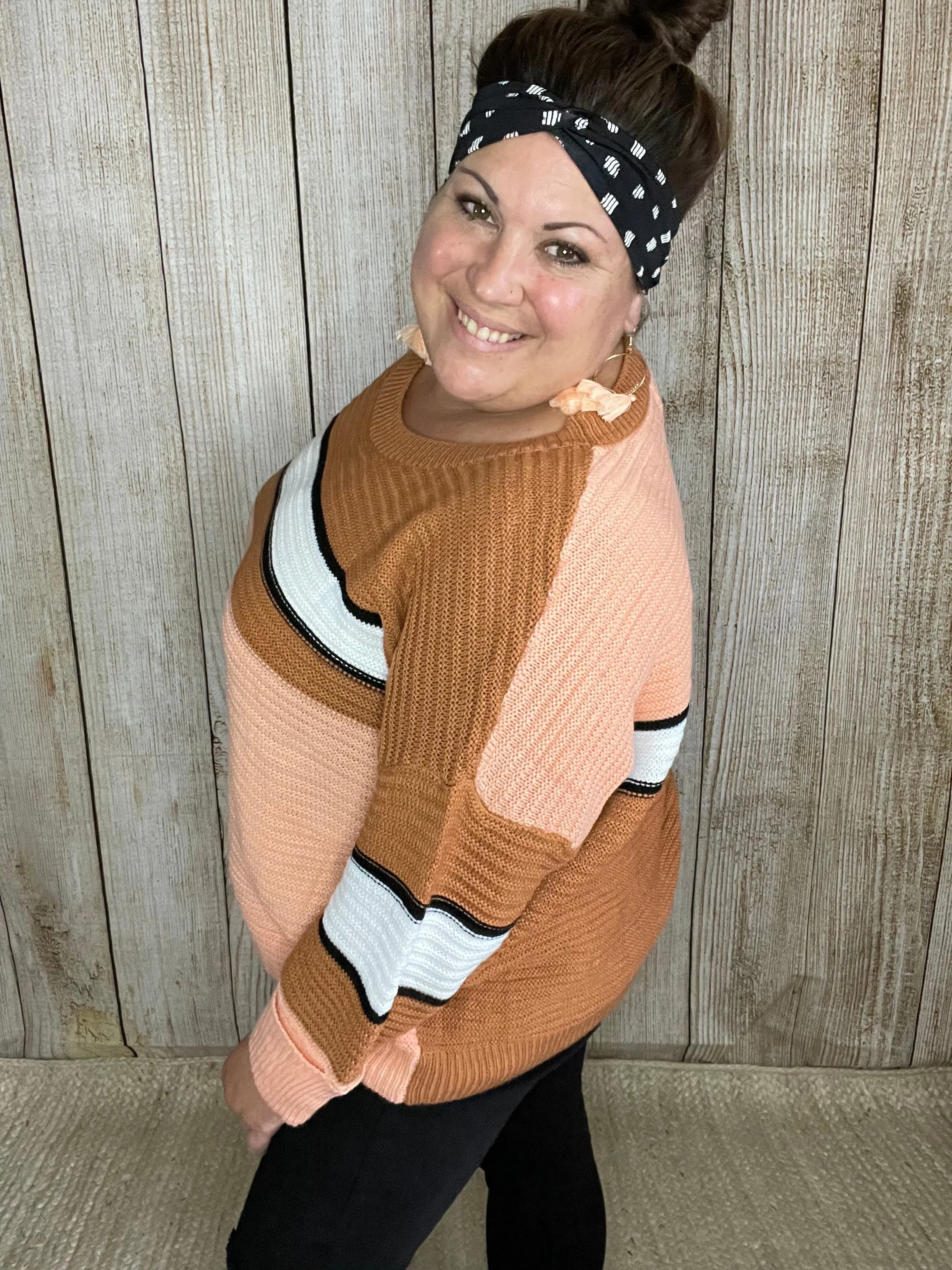 Oversized Color Block Stripe Sweater