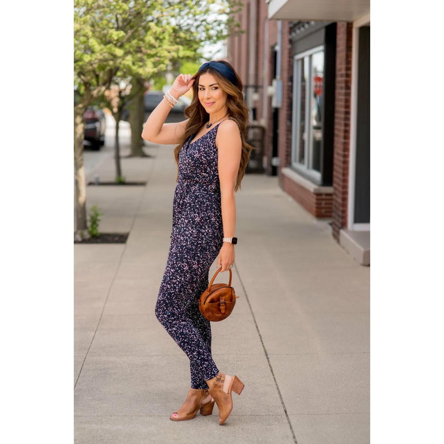 Paint Splatter Sleeveless Wrap Jumpsuit