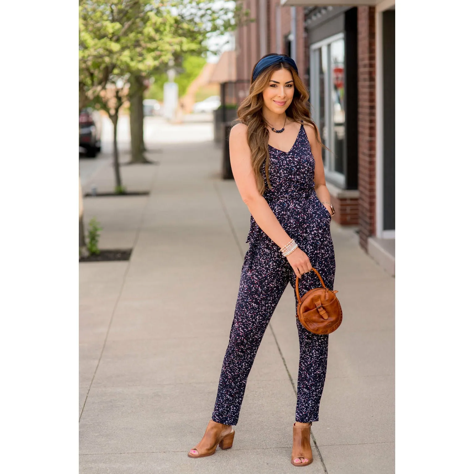 Paint Splatter Sleeveless Wrap Jumpsuit