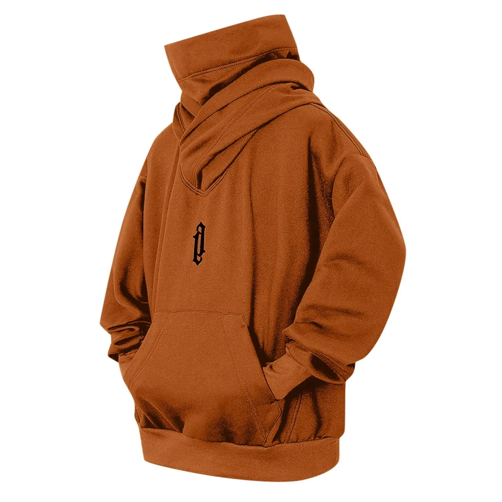 PILE COLLAR HOODED SWEATSHIRT MEN'S LOOSE CASUAL SOLID COLOR TOP JACKET