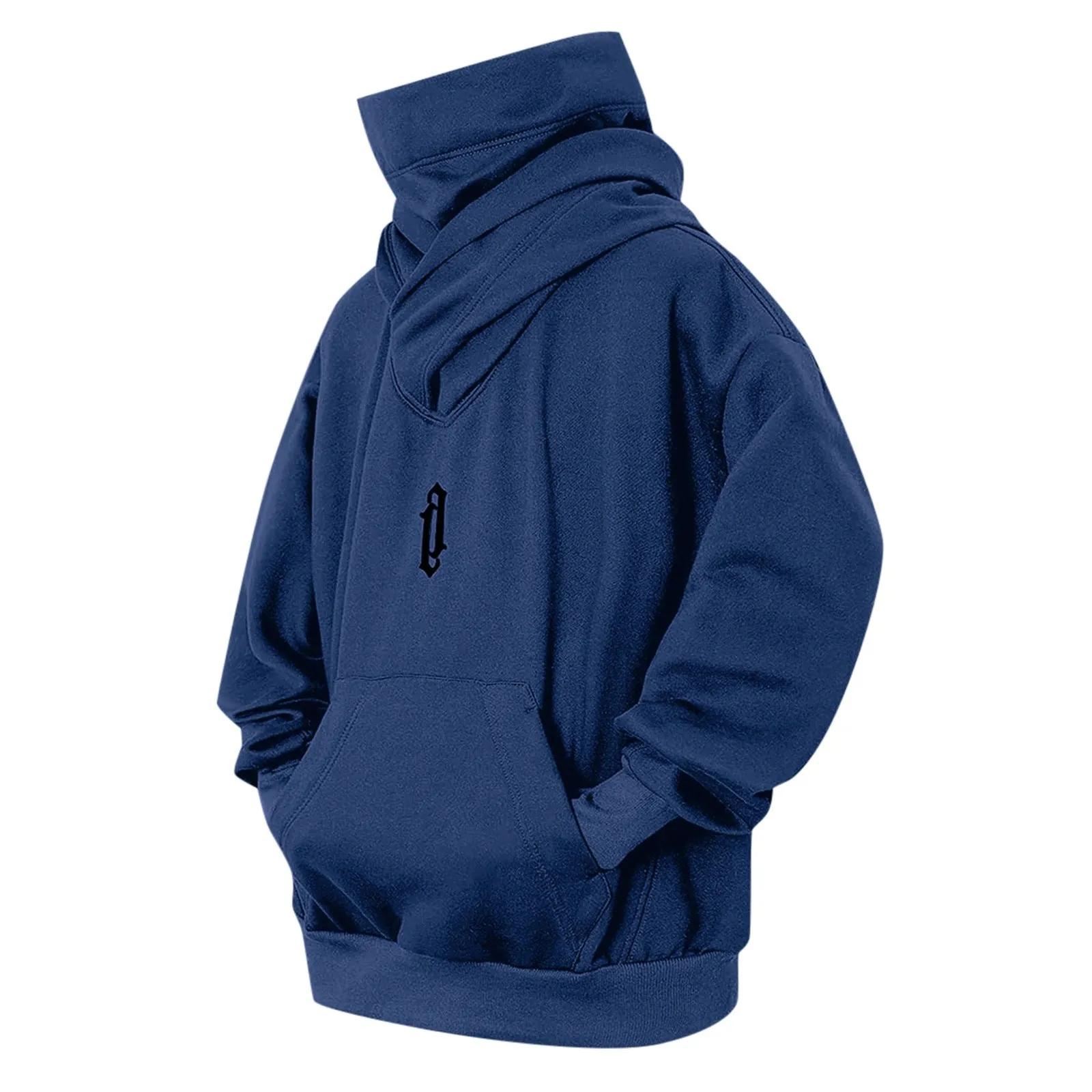 PILE COLLAR HOODED SWEATSHIRT MEN'S LOOSE CASUAL SOLID COLOR TOP JACKET