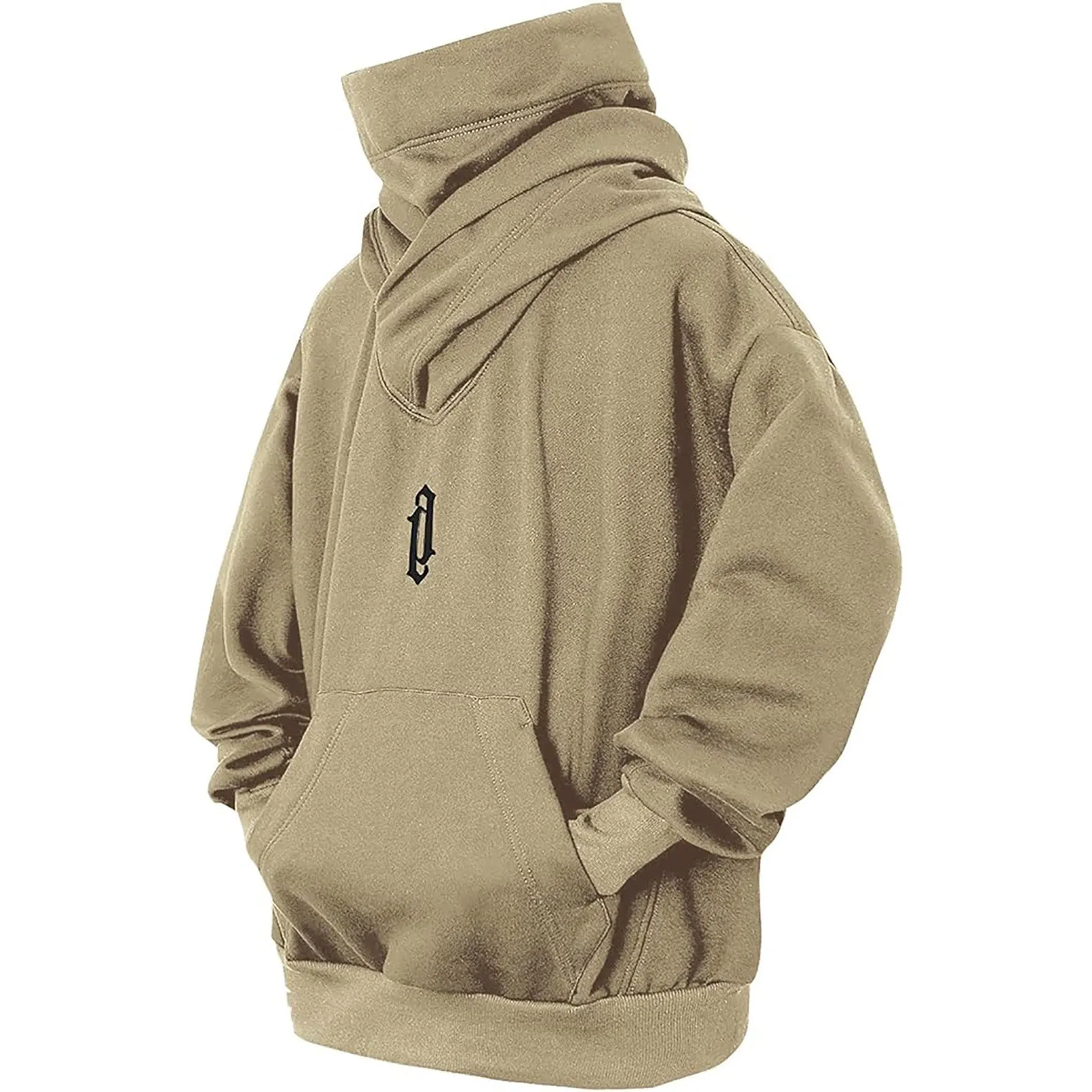 PILE COLLAR HOODED SWEATSHIRT MEN'S LOOSE CASUAL SOLID COLOR TOP JACKET