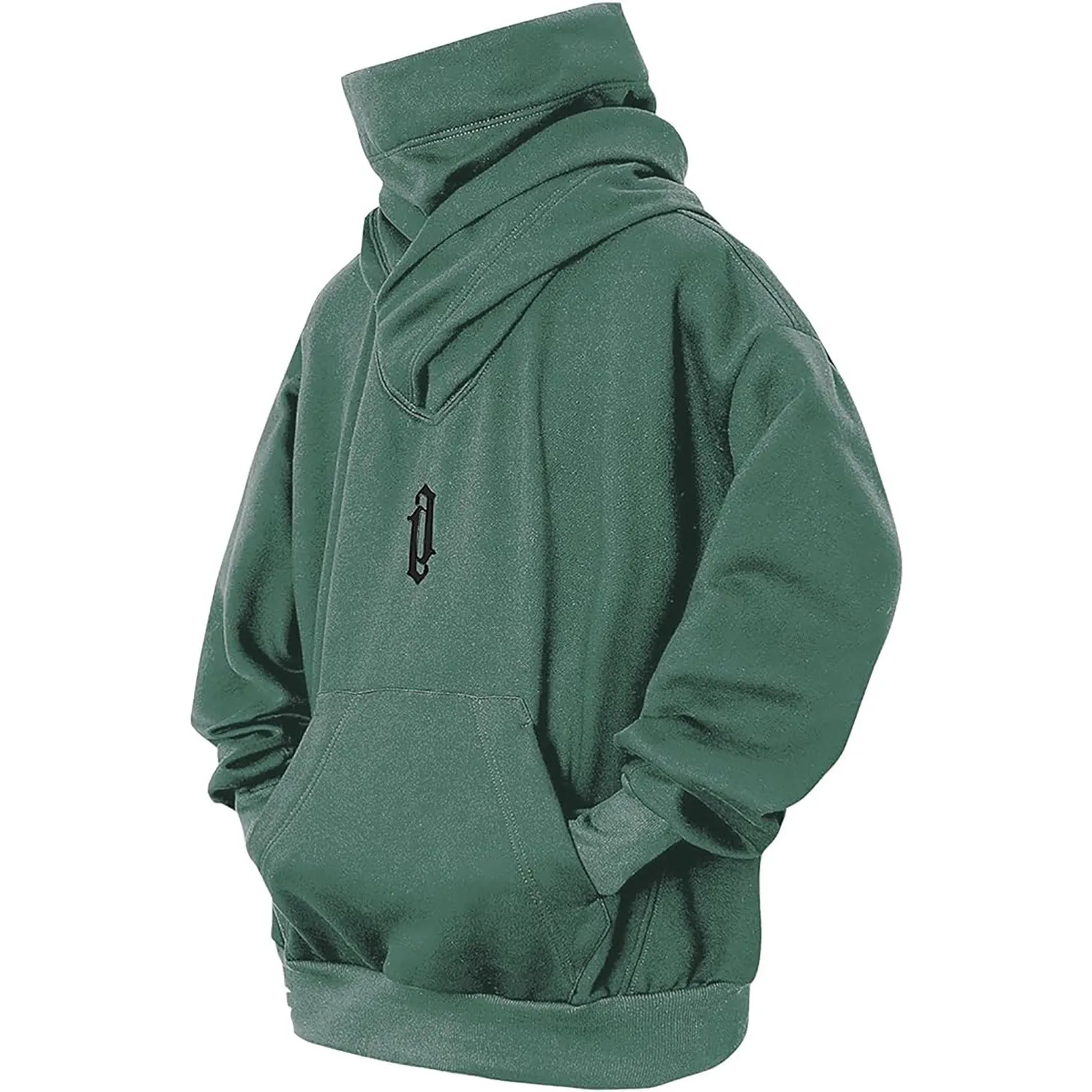 PILE COLLAR HOODED SWEATSHIRT MEN'S LOOSE CASUAL SOLID COLOR TOP JACKET