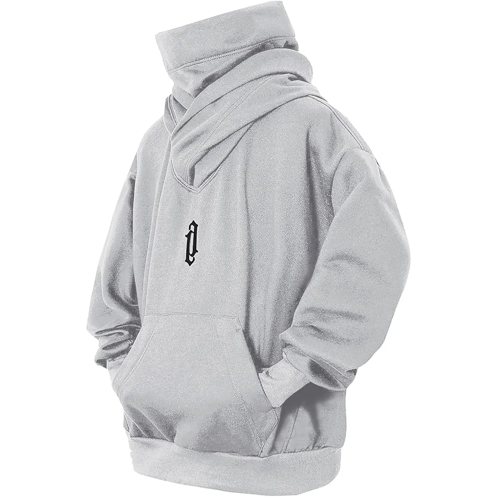 PILE COLLAR HOODED SWEATSHIRT MEN'S LOOSE CASUAL SOLID COLOR TOP JACKET