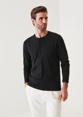 PIMA COTTON STRETCH HENLEY  - BLACK