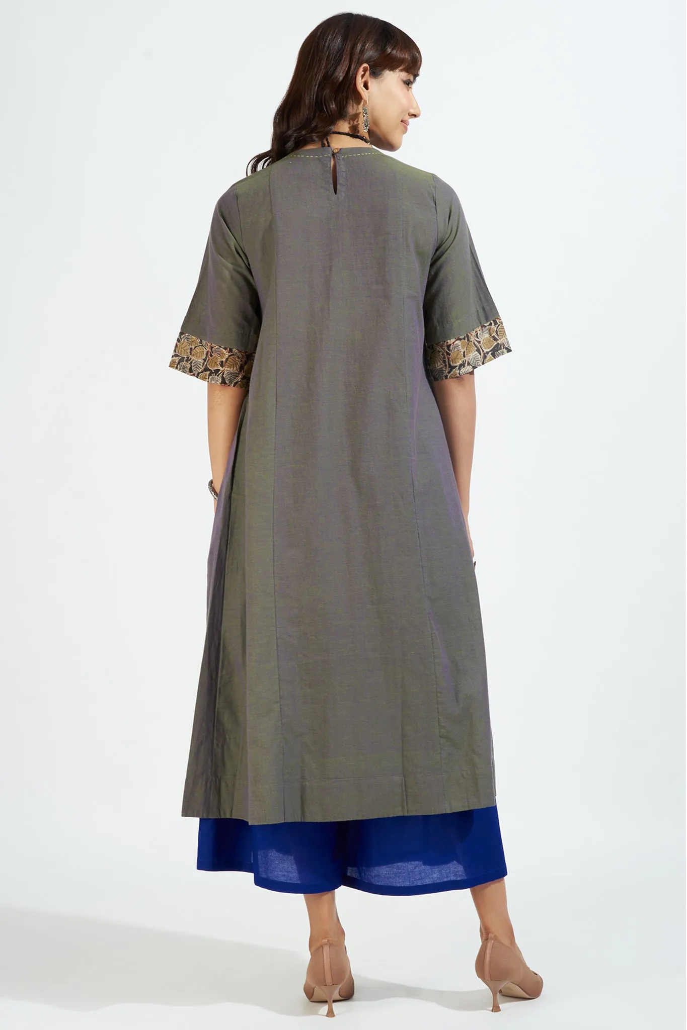 pintuck a-line kurta - luminous green & violet mirage