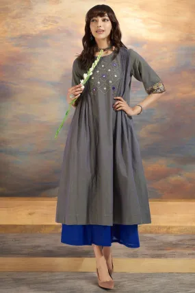 pintuck a-line kurta - luminous green & violet mirage