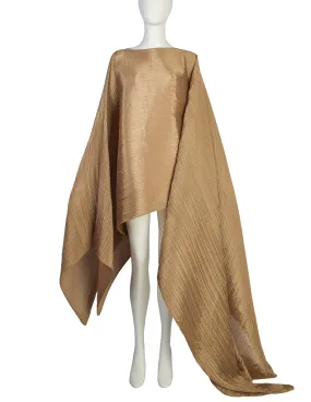 Pleats Please by Issey Miyake Vintage Golden Ochre Dramatic Madame T Wrap Cape Tunic Caftan Dress