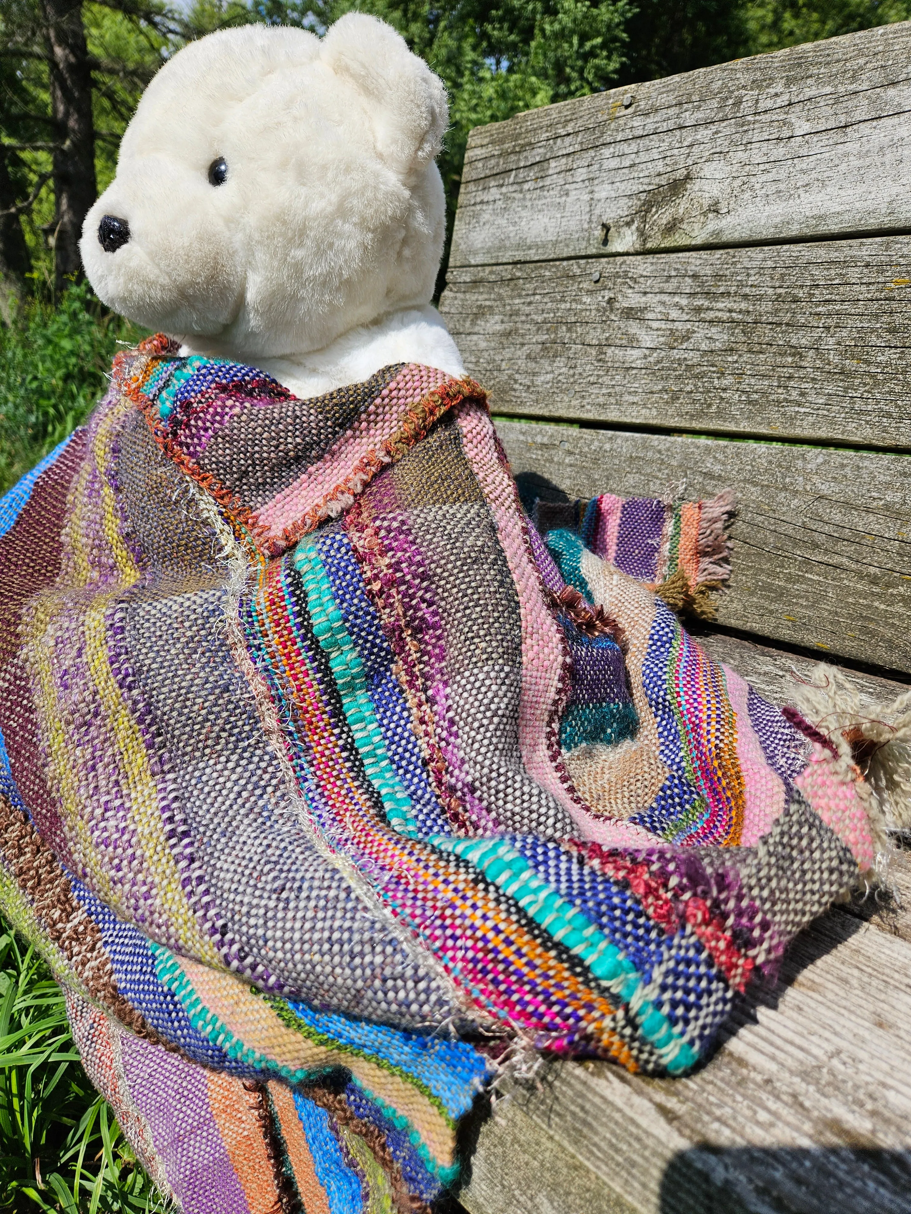 Poncho Handwoven Texture & Color Romney/ Silk - 30" x 23"