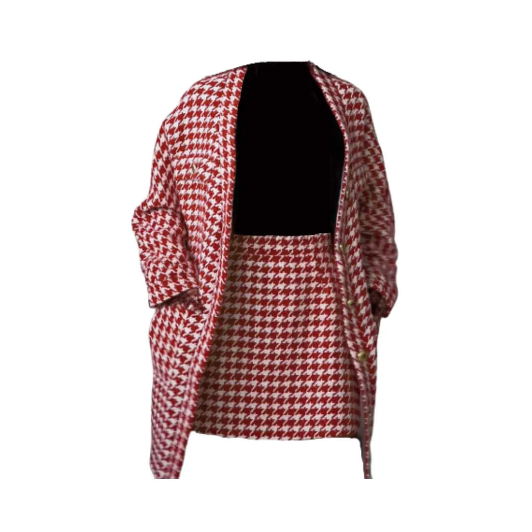 Pre Order: Houndstooth Long Sleeve Jacket   Mini Skirt Set