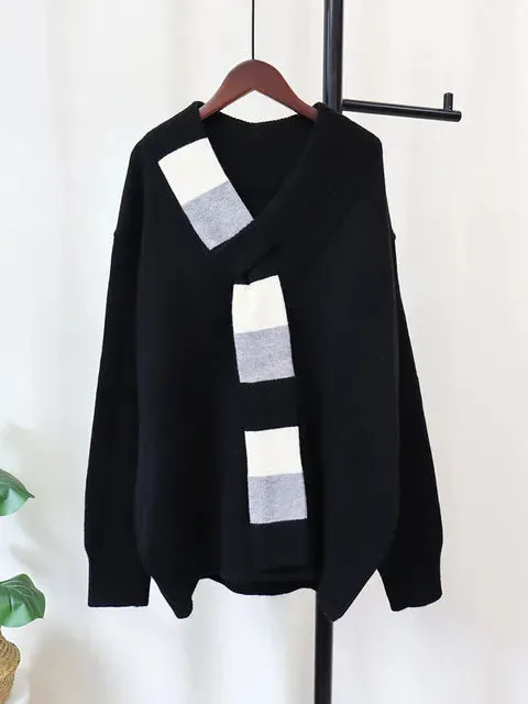 Pre Order:  Mock Contrast Scarf Knitted Sweater