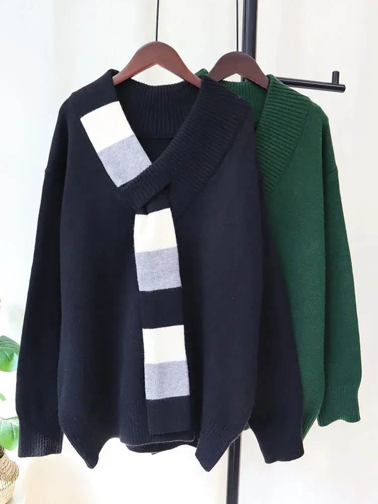 Pre Order:  Mock Contrast Scarf Knitted Sweater