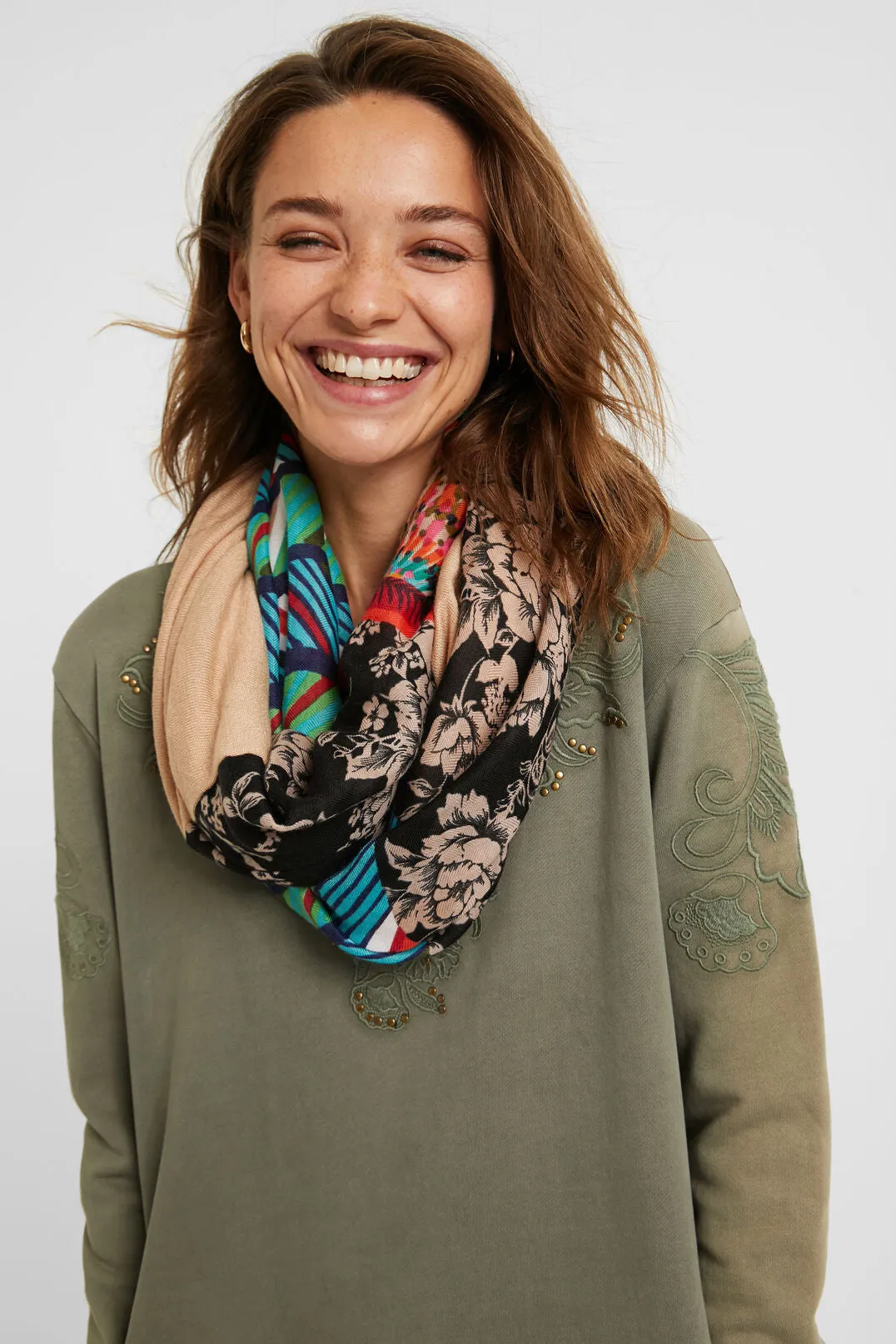 Printed Floral Loop Infinity Scarf