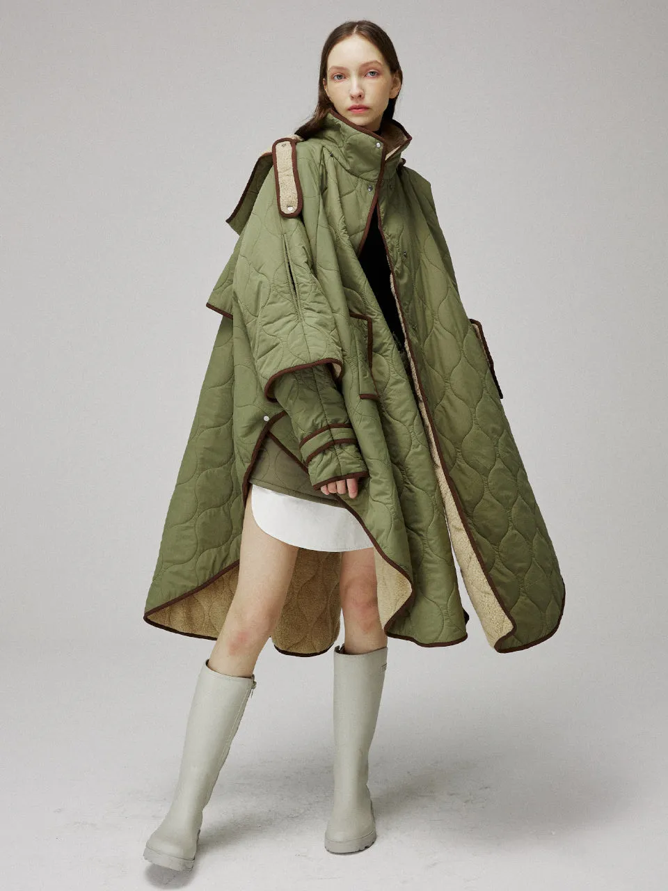 Quilting cape hooded coat