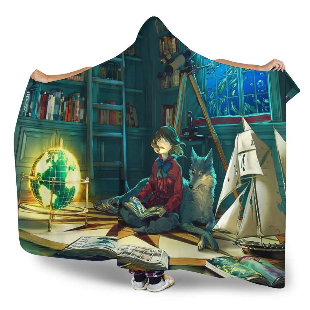 Reading a book hooded blanket