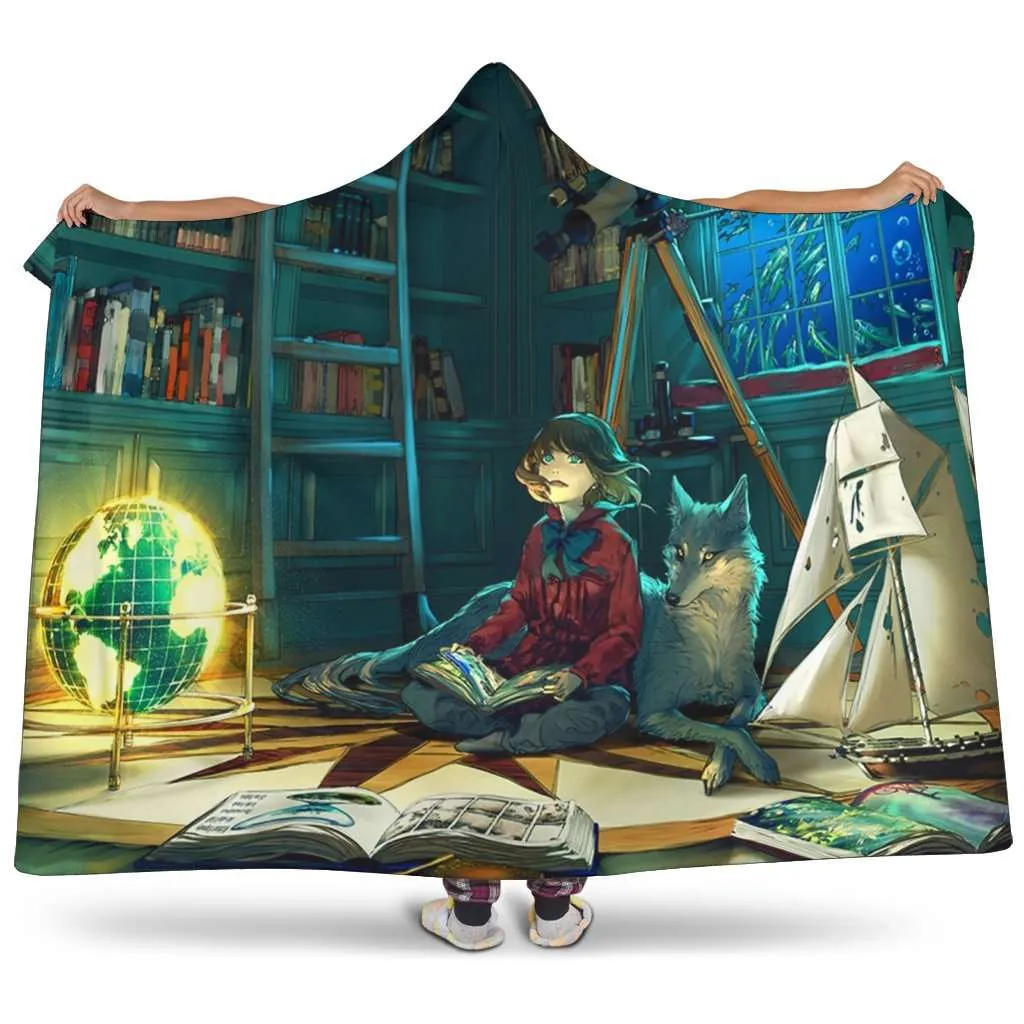 Reading a book hooded blanket