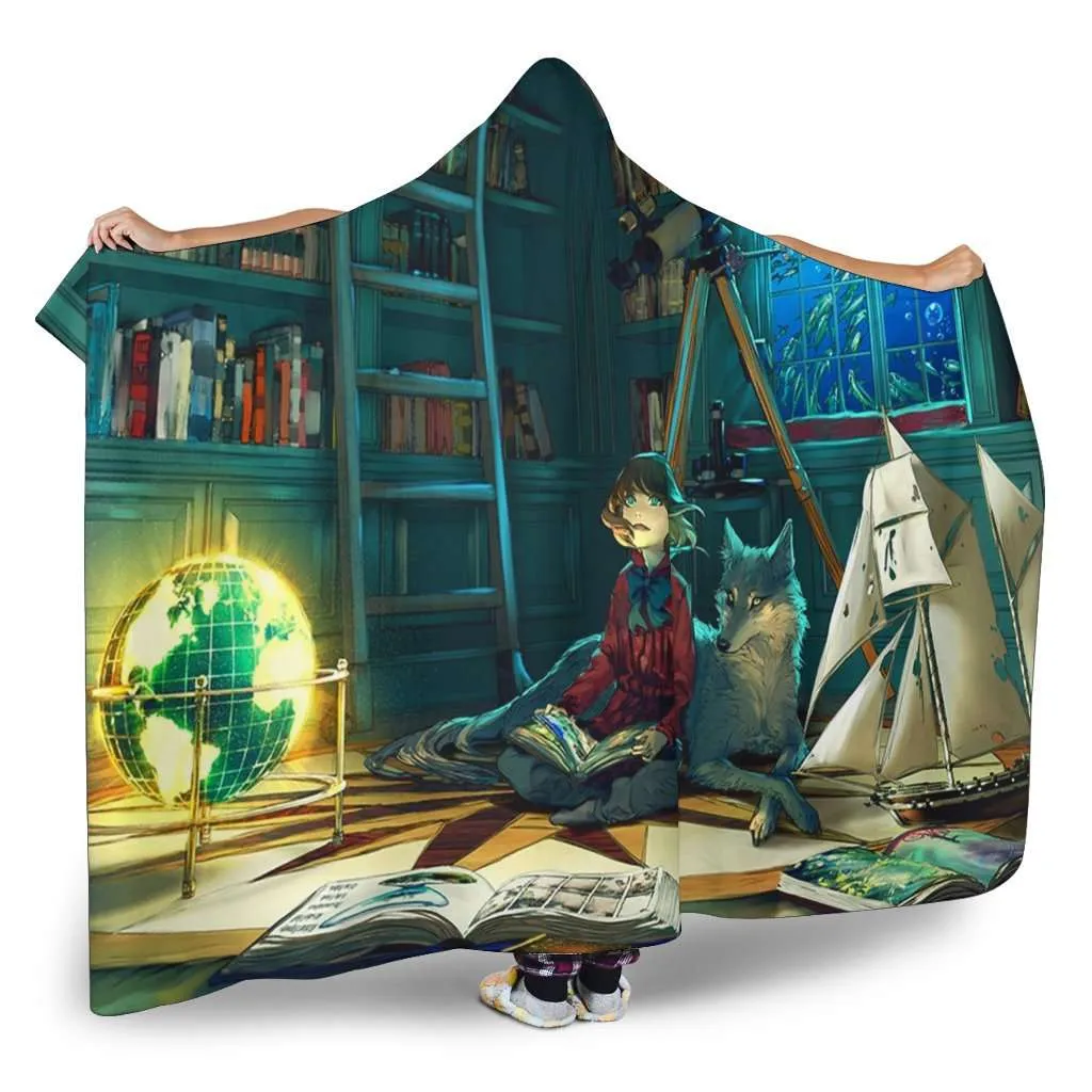 Reading a book hooded blanket