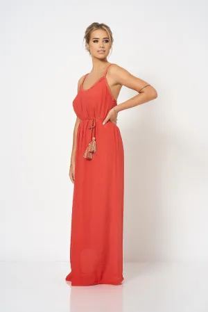 Red Strap Detail Maxi Dress