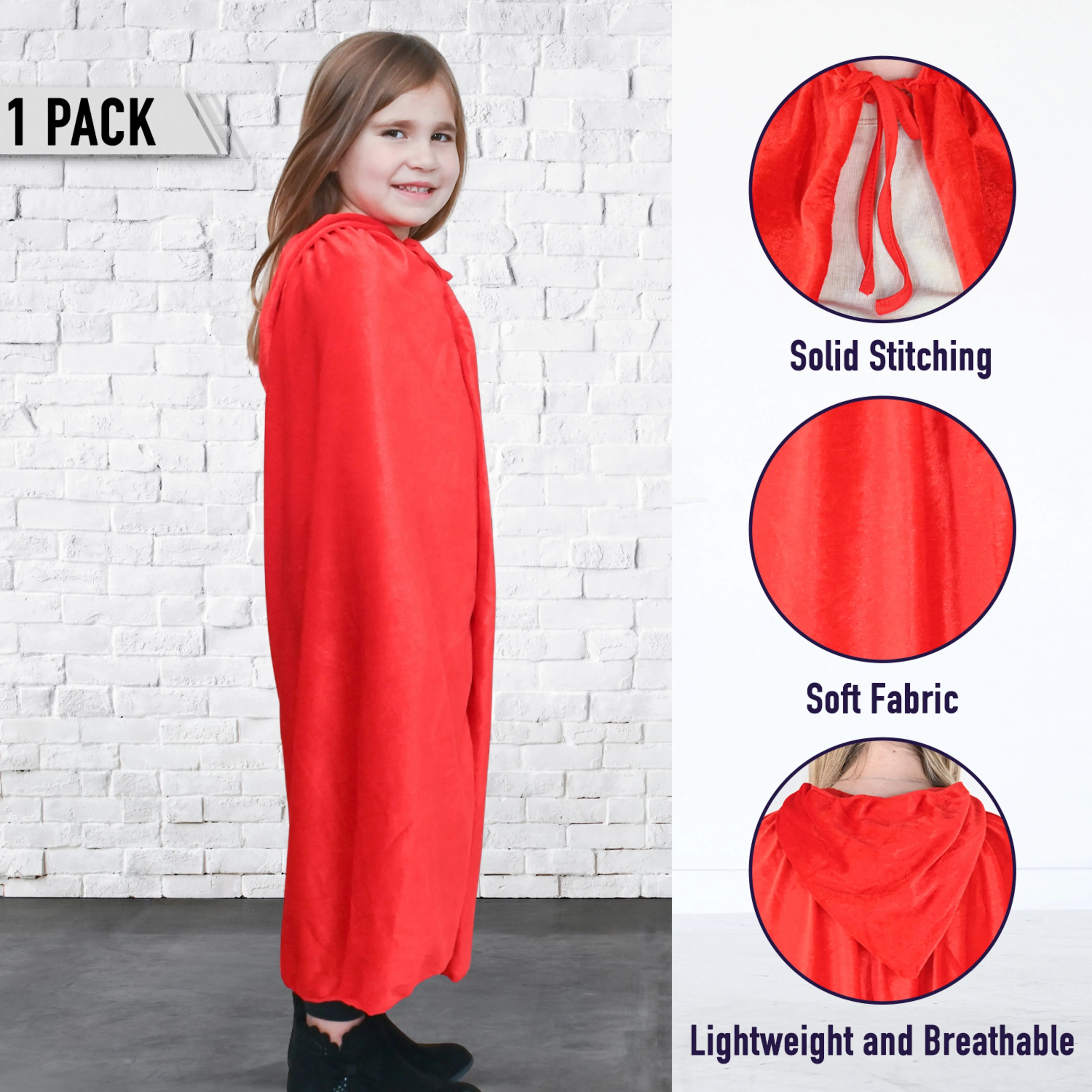 Red Velvet Hooded Cape - Kids Long Velour Vampire and Superhero Halloween Costume Cloak with Hood for Boys and Girls