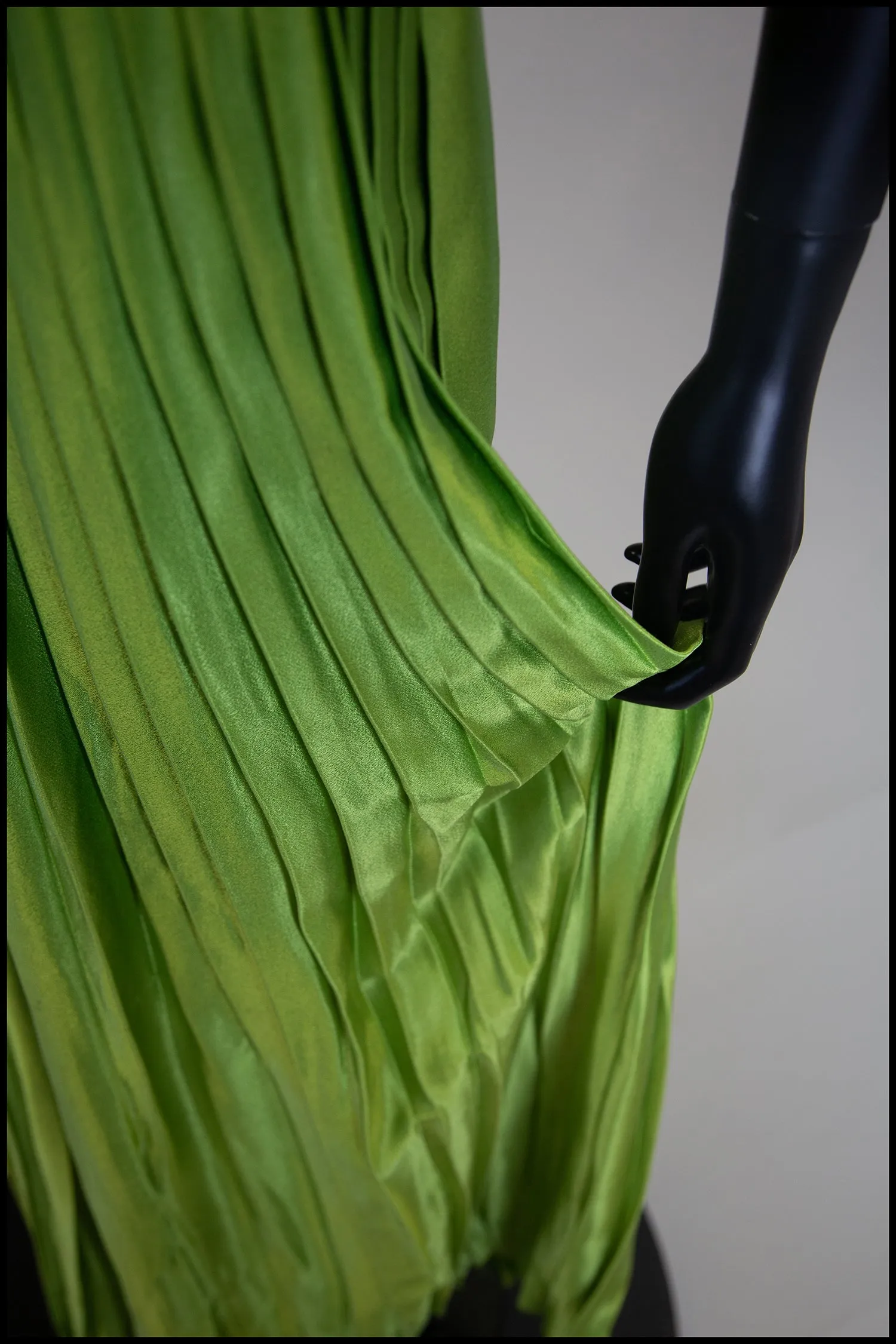 RESERVED Vintage 1960s Lime Green Satin Pleated Jumpsuit Gown