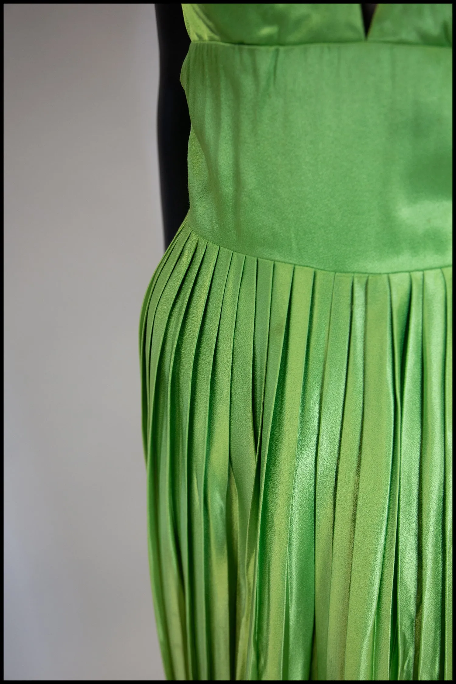 RESERVED Vintage 1960s Lime Green Satin Pleated Jumpsuit Gown