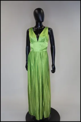 RESERVED Vintage 1960s Lime Green Satin Pleated Jumpsuit Gown