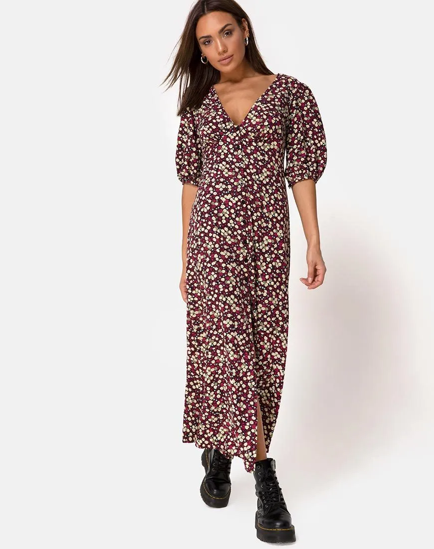 Rigita Dress in Floral Field Plum