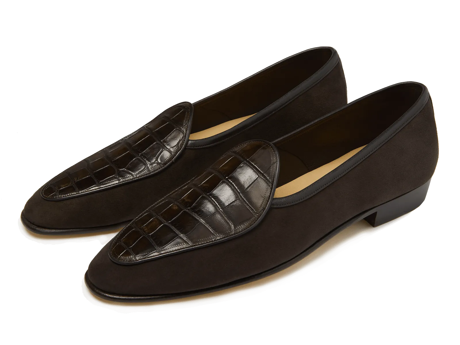 Sagan Classic Precious Leather Loafers in Dark Brown Suede and Crocodile