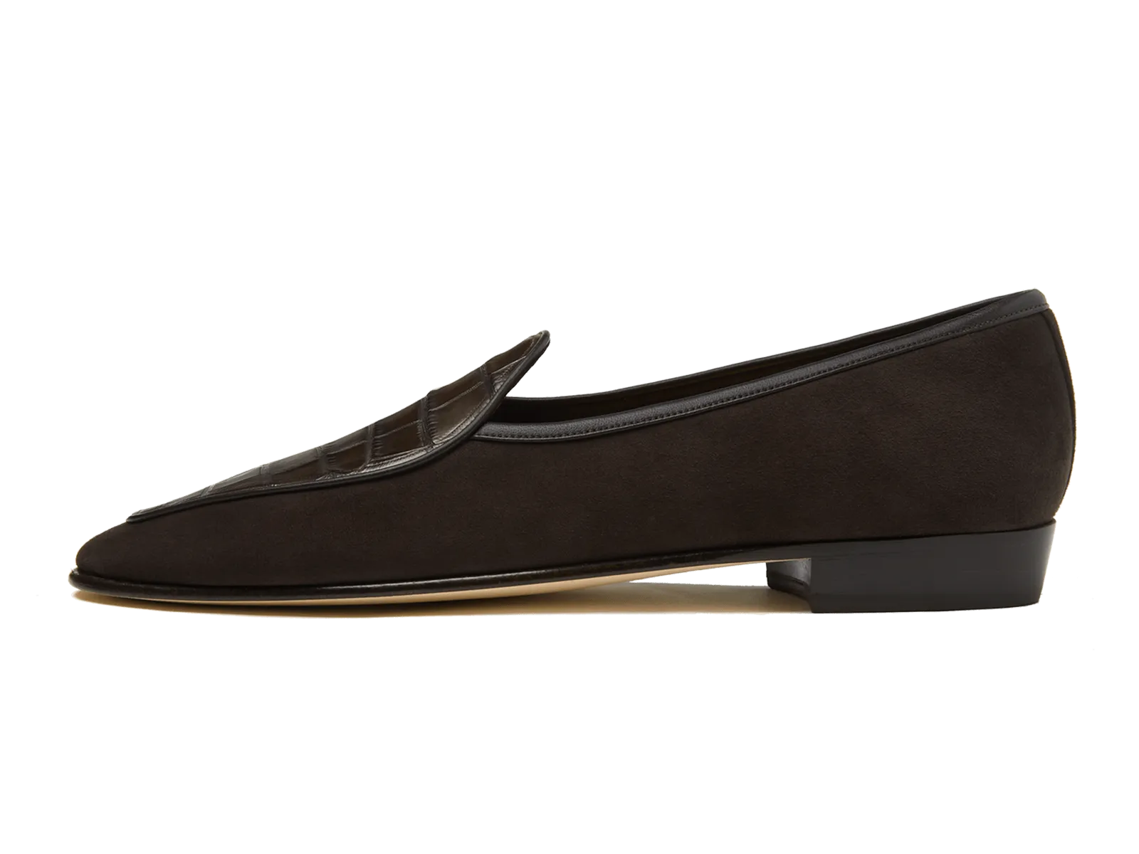 Sagan Classic Precious Leather Loafers in Dark Brown Suede and Crocodile