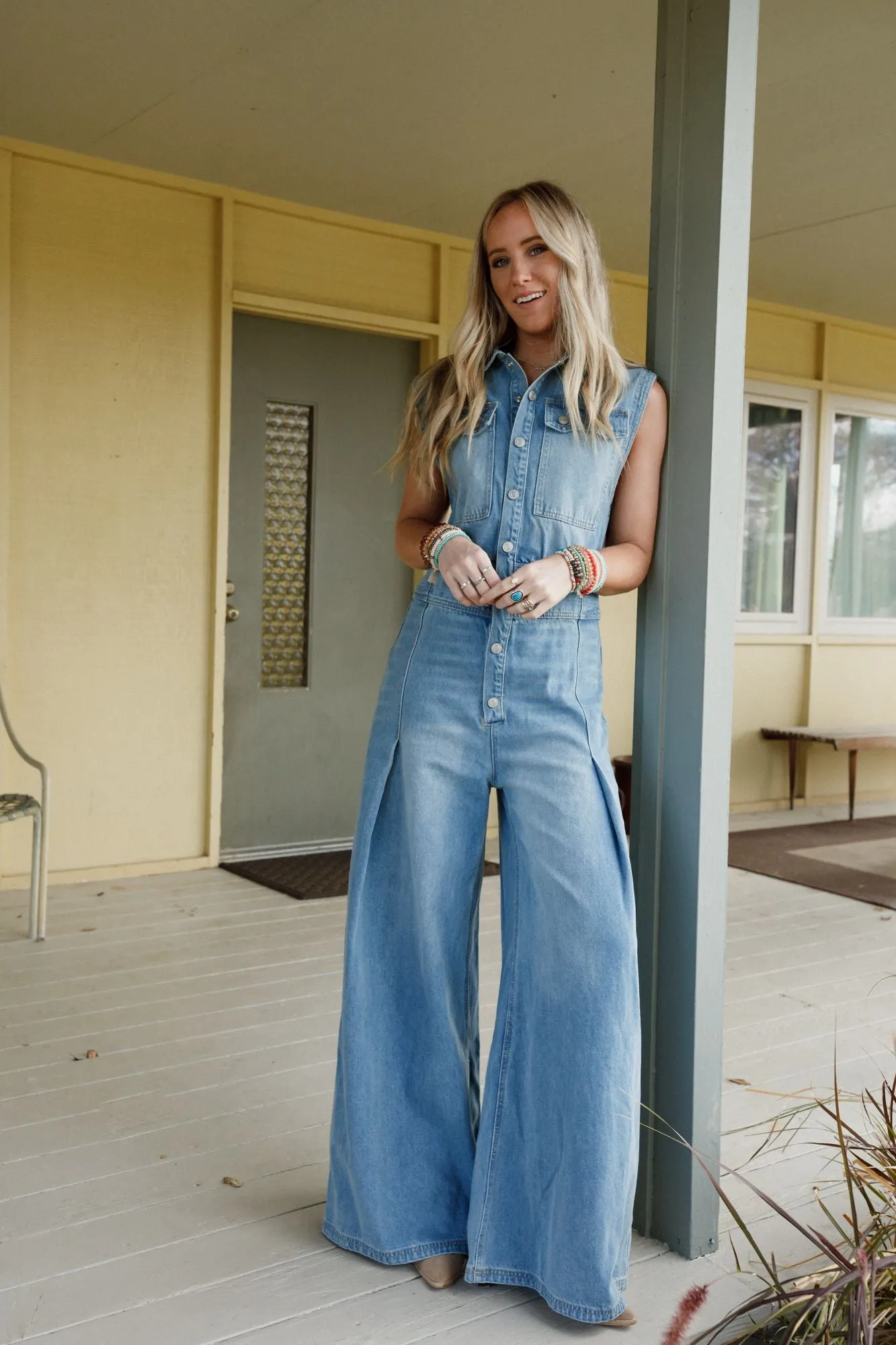 Sami Button Up Jumpsuit - Light Denim