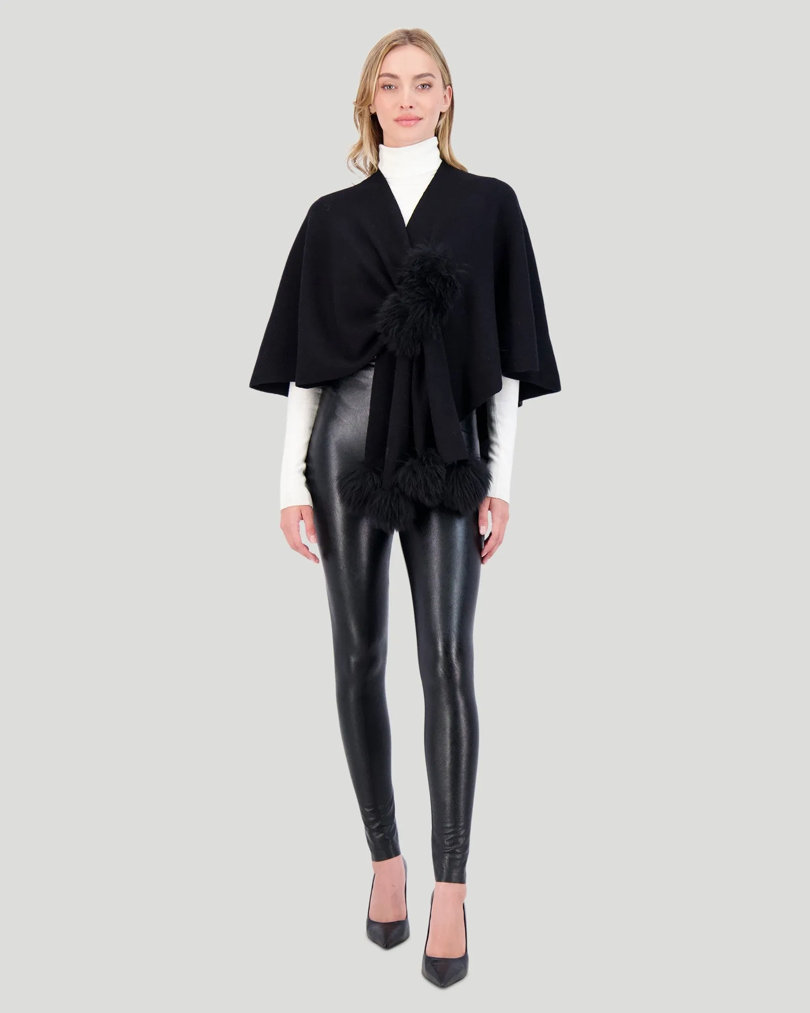 Select Wool Cape with Toscana Shearling Lamb Pompom