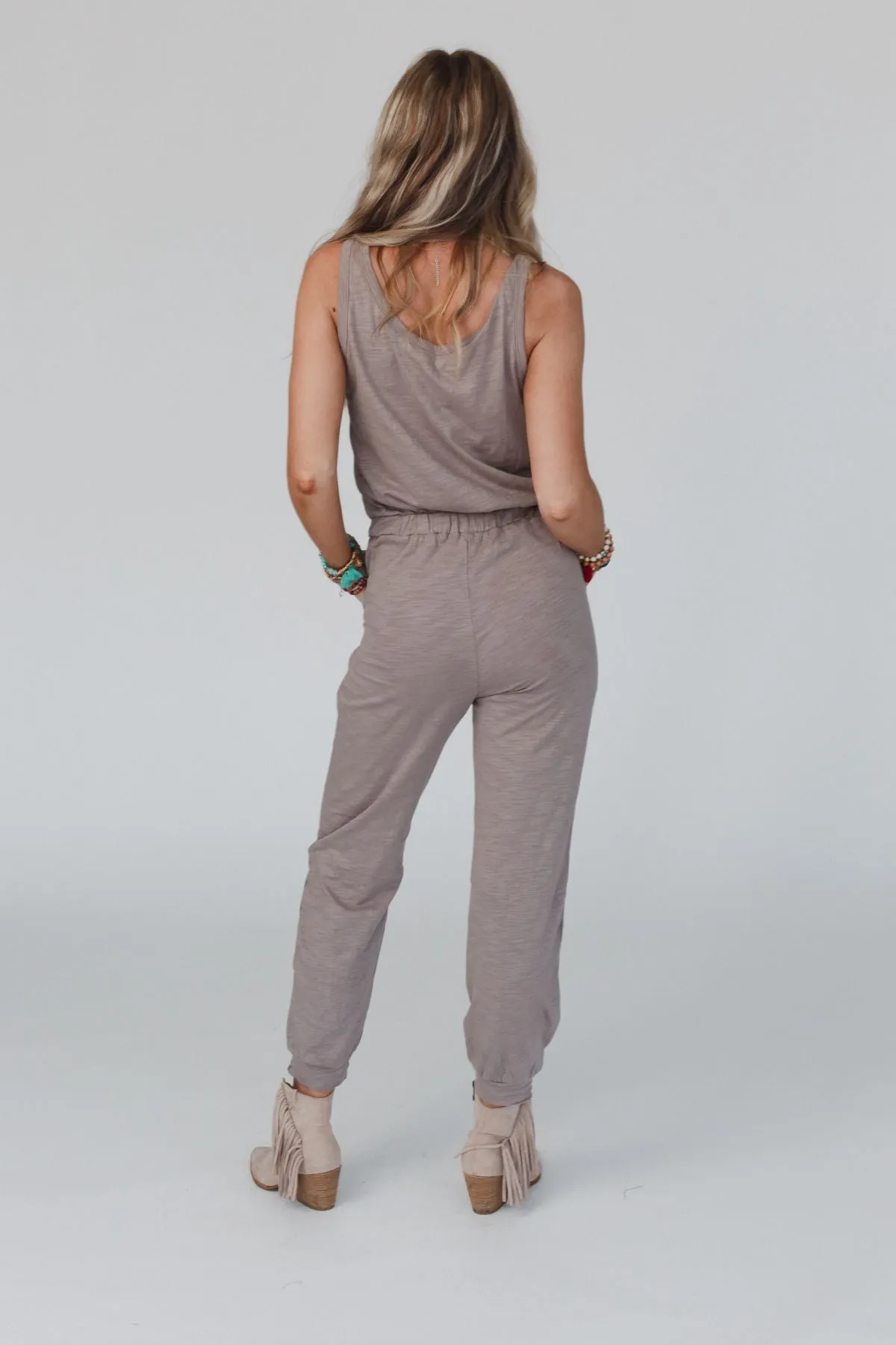 Set to Go Textured Jumpsuit And Cardigan Set - Mocha