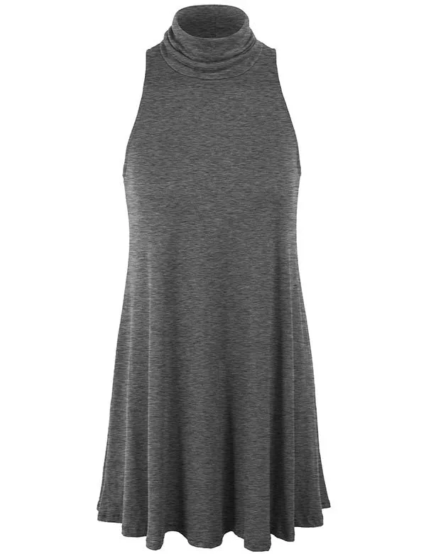 Sleeveless Turtleneck Long Hemline Tunic