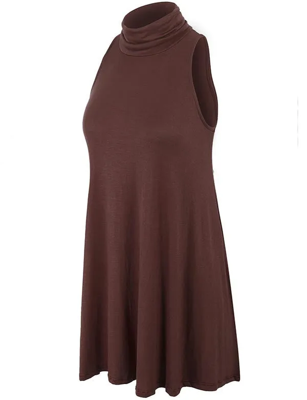 Sleeveless Turtleneck Long Hemline Tunic